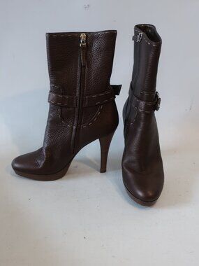 Women Fendi Bronze Pebble Leather Whipstitch Buckle Platform Heel Boot 39 US/8.5